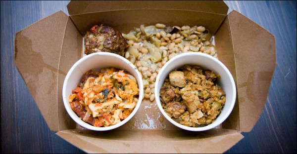 From upper left: Moroccan turkey meatball, cassoulet, four cheese lasagna, Kung Pao tofu.<br/>Becca Dilley / Heavy Table