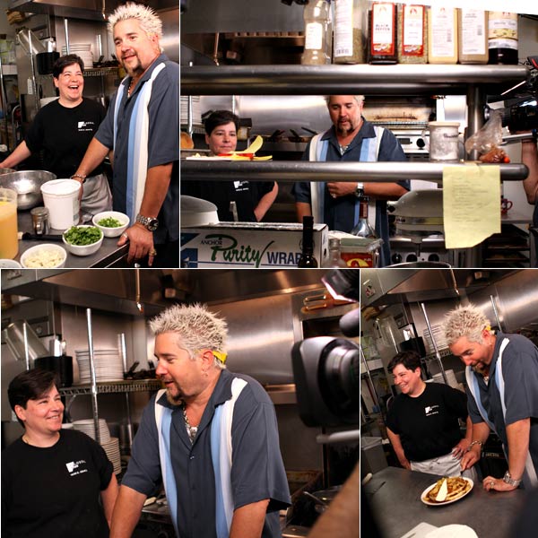 Filming at Colossal Cafe in Minneapolis for Diners, Drive-Ins and Dives.