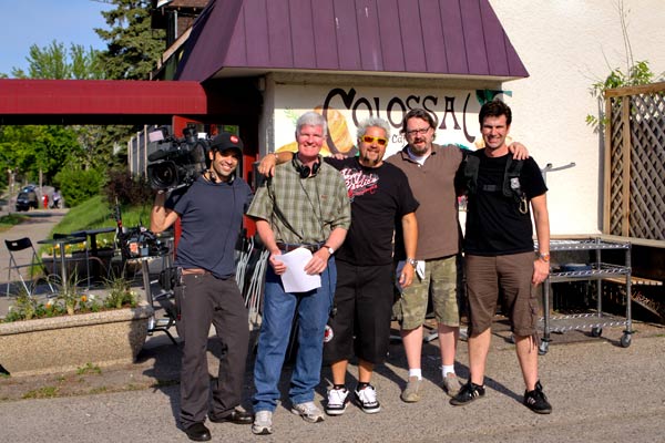 Production Crew of Diners, Drive-Ins and Dives outside Colossal Cafe in Minneapolis.