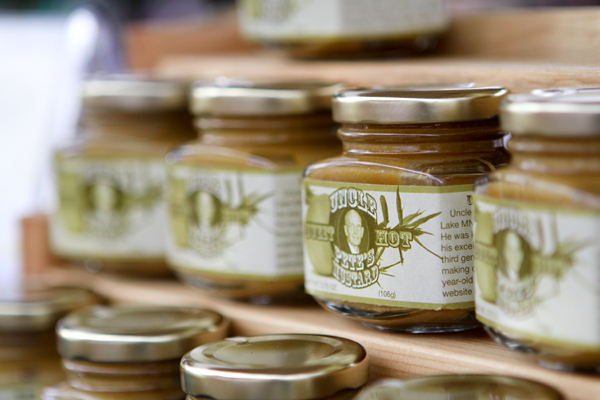 Display jars of Uncle Pete's Mustard