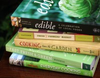 summer cookbooks stacked