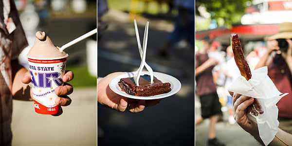 Kiwani's malt, chocolate brownie and big fat bacon on a stick at the MN State Fair.