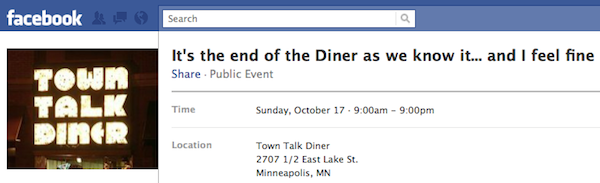 Town Talk Diner Facebook Event