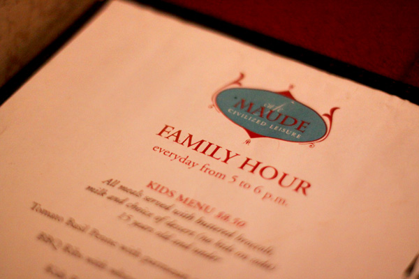 Family Hour menu at Cafe Maude in Armitage