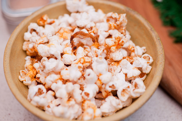 Popcorn with pork floss, chili oil, Chinese 5-spice