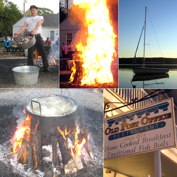 a collage of images from the Old Post Office fish boil in Ephraim, Door County