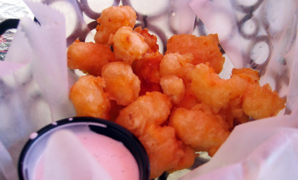 the battered cheese curds at Wild Tomato in Fish Creek, Door County