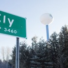 The town sign and water tower in Ely, MN