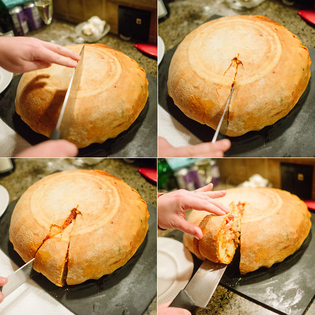 timpano being sliced