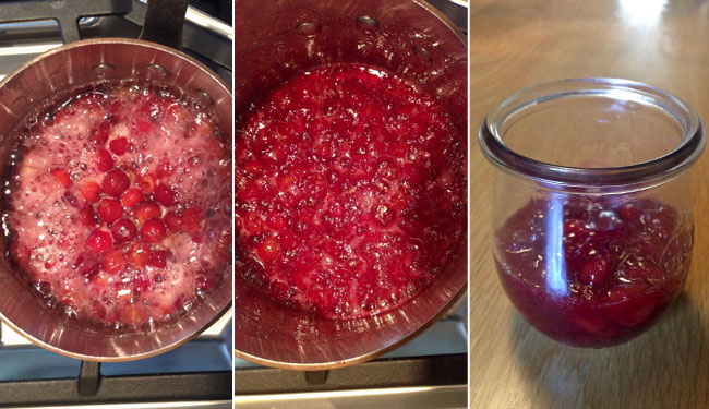 Steps in the making of sour cherry jam