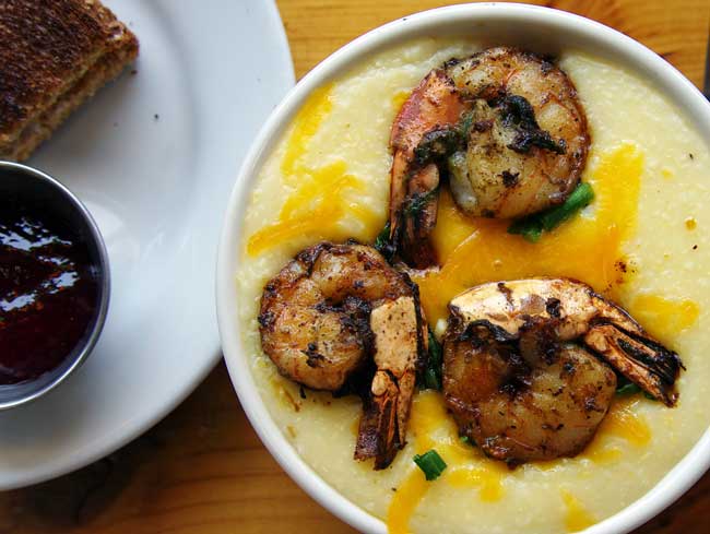 Shrimp with grits at Breaking Bread Cafe